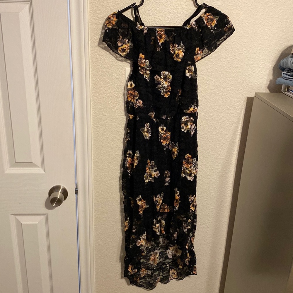 Black floral dress size Small high low